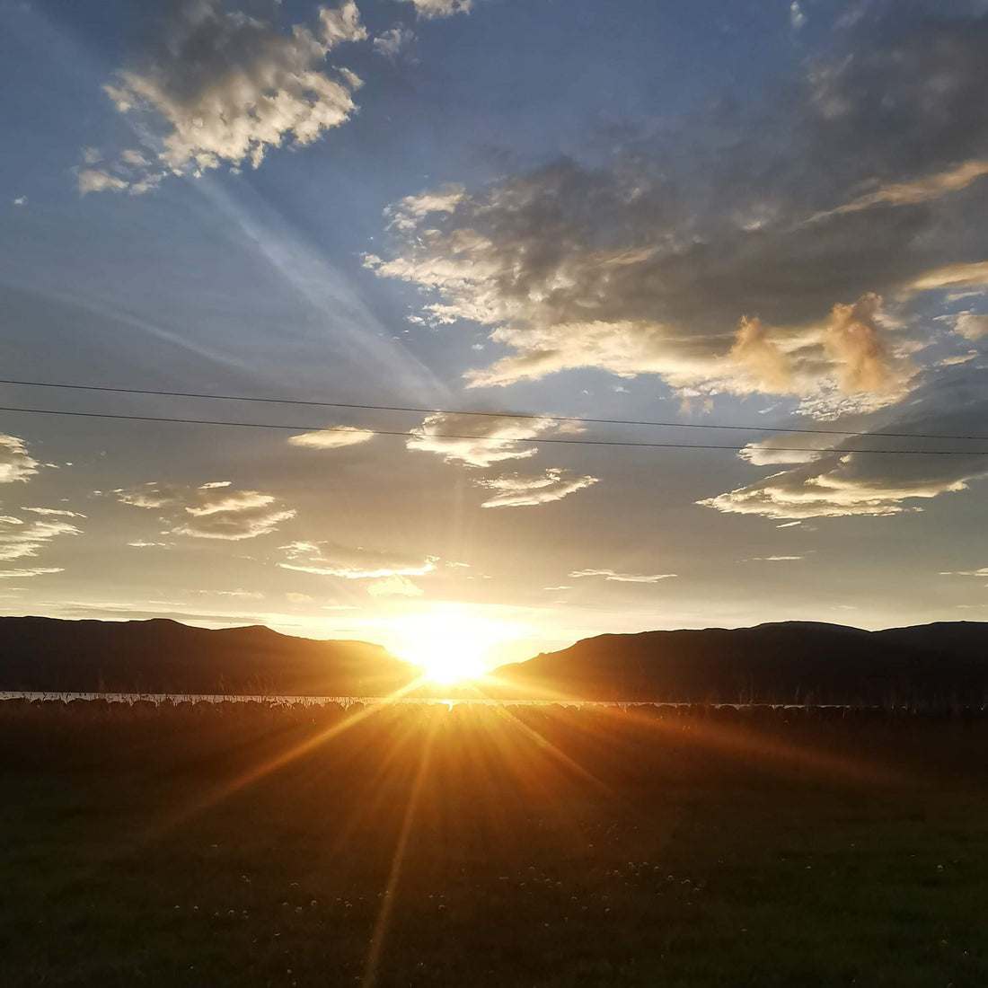 A sunset with burning yellow sky and clouds.