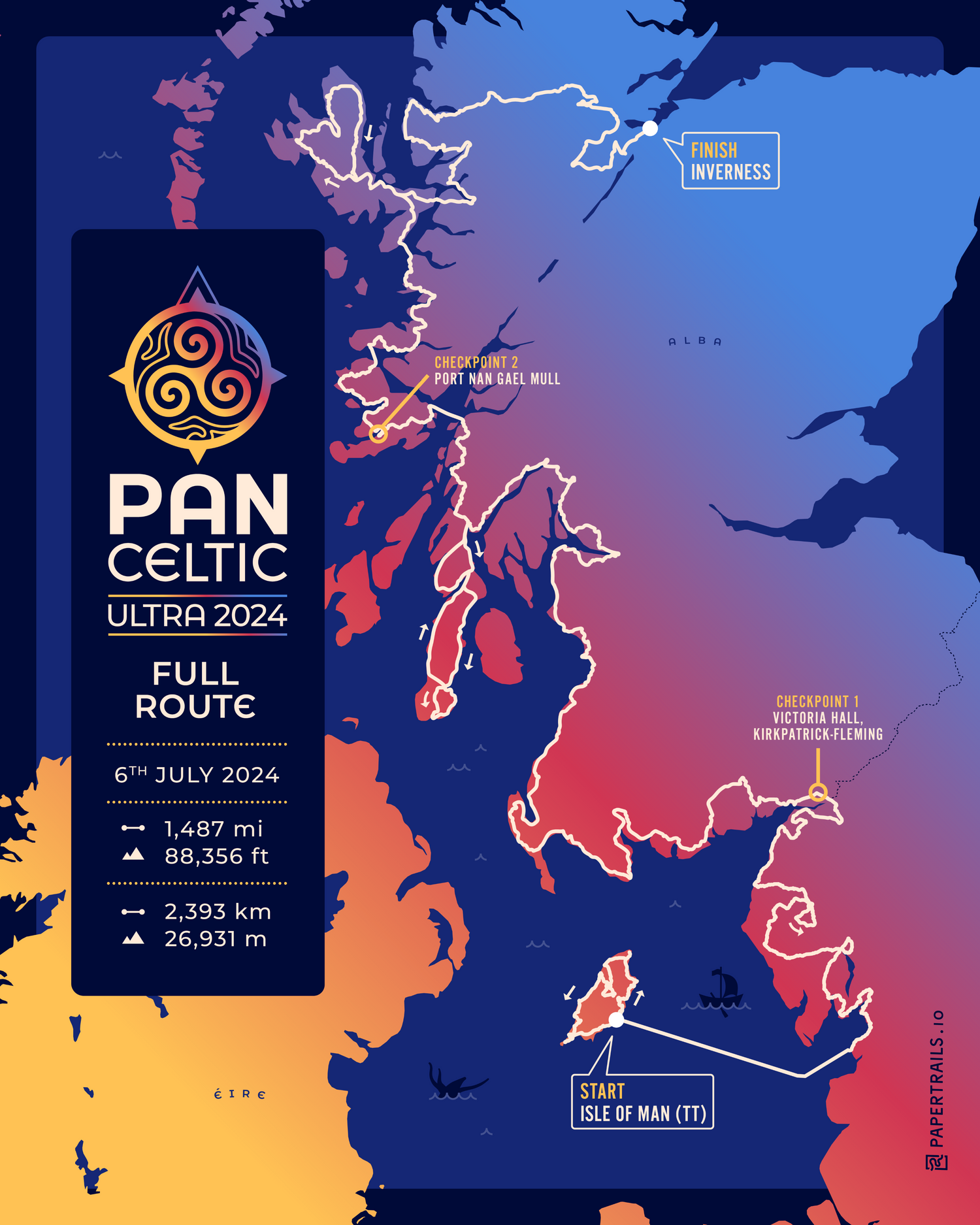 Map of Scotland showing the route of the Pan Celtic 2024