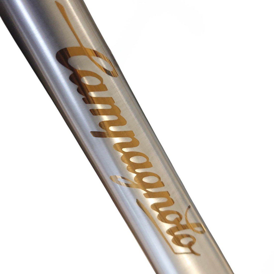 Titanium tube with Campagnolo written in gold.